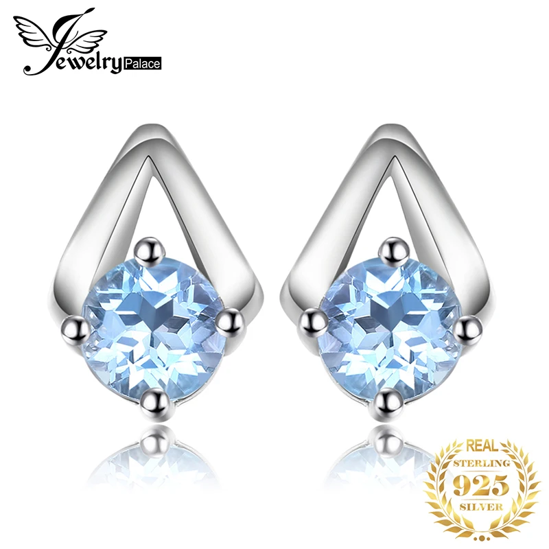 

JewelryPalace Genuine Blue Topaz Stud Earrings 925 Sterling Silver Earrings For Women Gemstones Earings Fashion Jewelry 2019