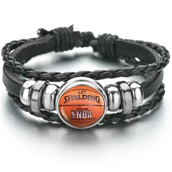 

Basketball Genuine Leather Adjustable Bracelet Wristband Cuff Snap Button Charm Jewelry