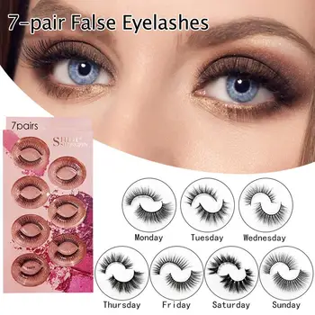 

7 Pairs Mink Eyelashes Natural Strip False Eyelashes Makeup 3d Mink Eyelashes With Gold Eyelashes Clip For Women Makeup