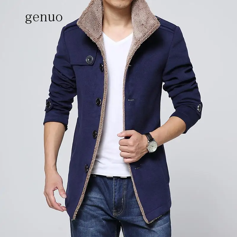 

Мужские однобортные куртки и пальто, однотонные куртки без карманов, зимние куртки с воротником из овечьей шерсти, новинка 2018