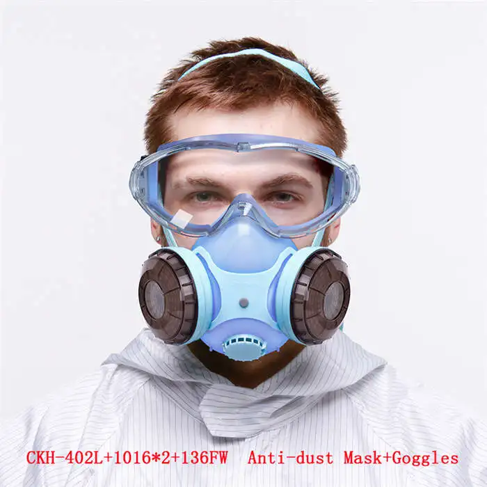 CK Tech. Защитные очки противоударный+ силиконовая защитная маска против пыли респиратор противогаз формальдегид пестицид краска маска набор - Цвет: CKH-402L-1016-136FW
