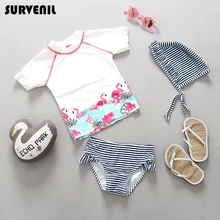 Купальный костюм для девочек, бикини с фламинго, детский купальник с УФ-защитой для девочек, защита от солнца, с короткими рукавами, милый детский купальник