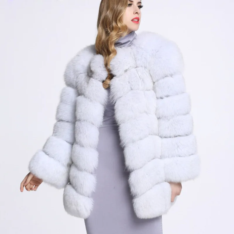 

Savabien Luxury Thick Warm Faux Fox Fur Coat Solid Long Sleeve Fluffy Jacket Winter Fake Fur Coats Festival Ladies Streetwear