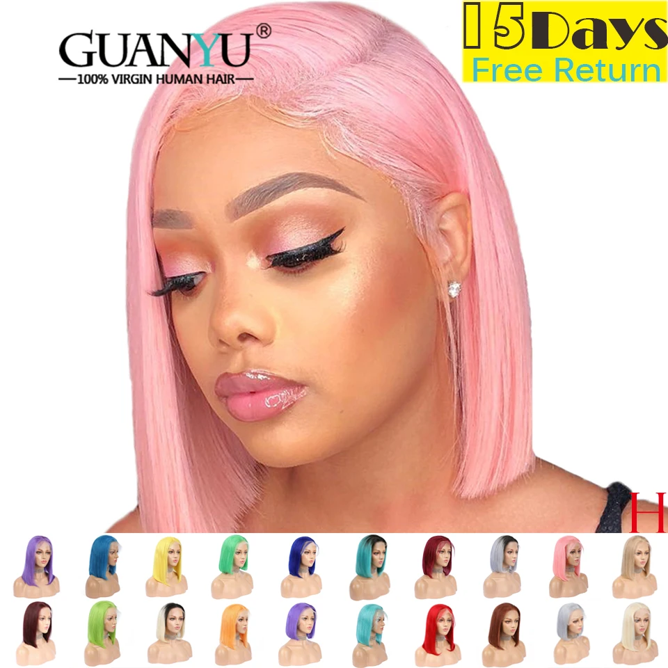Cheap Pink Bob Lace Front Wigs Human Hair 13X4 Pre Plucked 613 Blonde Blue Red Grey Green Ombre Short Bob Wigs For Black Women Remy