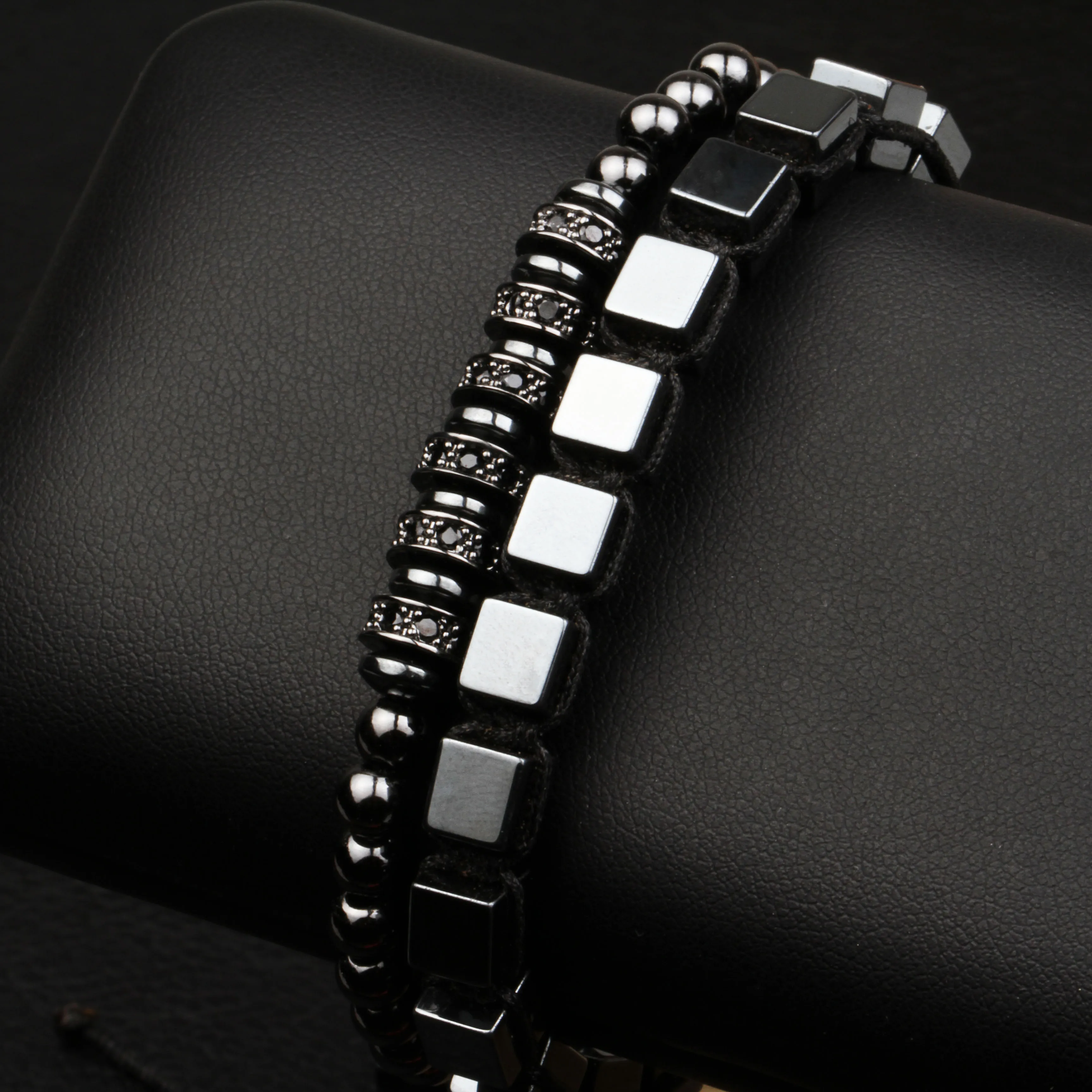 2Pcs New Classic Men Women Set Bracelet Fashion Square Hematite Wave Bangle And Micro Setting Accessories For Top Grade Jewelry - Окраска металла: Set