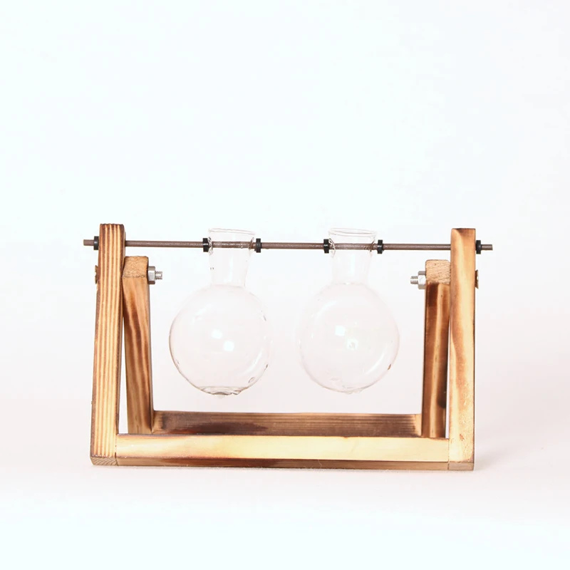 frame double ase Стеклянный завод Ретро деревянная подставка+ двойной шар ваза для дома и гостиной металлическая Свадебная домашняя декоративная ваза гидропоника прозрачная стеклянная ваза - Цвет: frame double ase