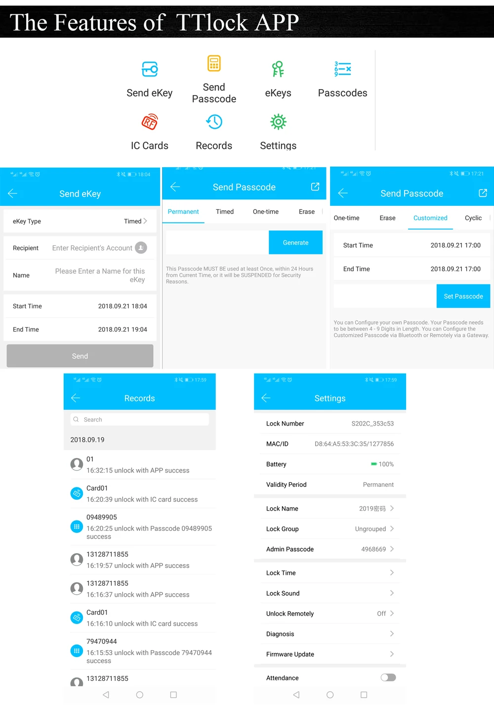 TTlock приложение безопасности электронный дверной замок, приложение wifi умный сенсорный экран замок, цифровой код клавиатуры Засов для дома отель квартиры