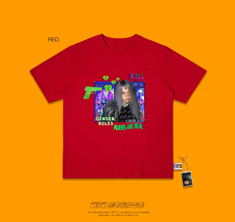 Exceed Fire Billie Eilish портретный дизайн пирус груша пара волна стиль короткий Половина рукава футболка Cec