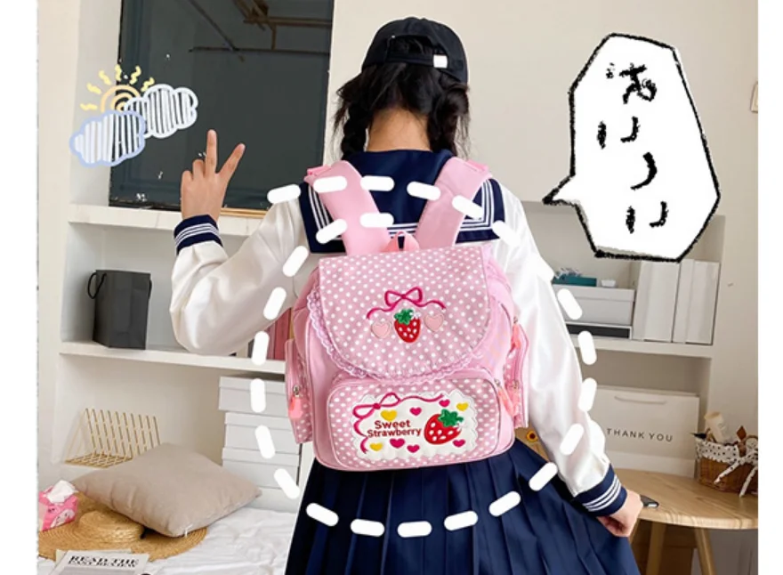 2021 New Arrival! Cute embroidery fruit strawberry lace backpack