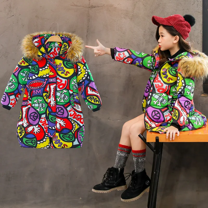 Детская зимняя куртка пальто с капюшоном камуфляжные плотные куртки с хлопковой подкладкой пуховая хлопковая парка для девочек теплое пальто Длинная Верхняя одежда