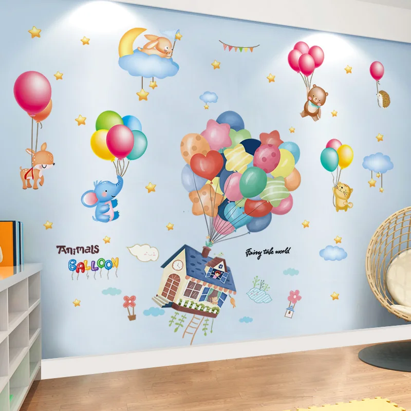 Balloons Animals Wall Stickers DIY Cartoon House Decor Decals for Kids Rooms Baby Bedroom Children Nursery Home Decoration | Дом и сад