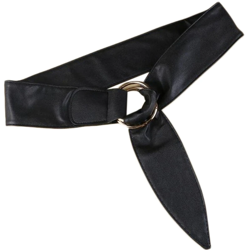

Belt Soft Leather Wide Belts For Women Waist Belt Strap Gold Double Big Circle Buckle Lady Dress Closure Coat