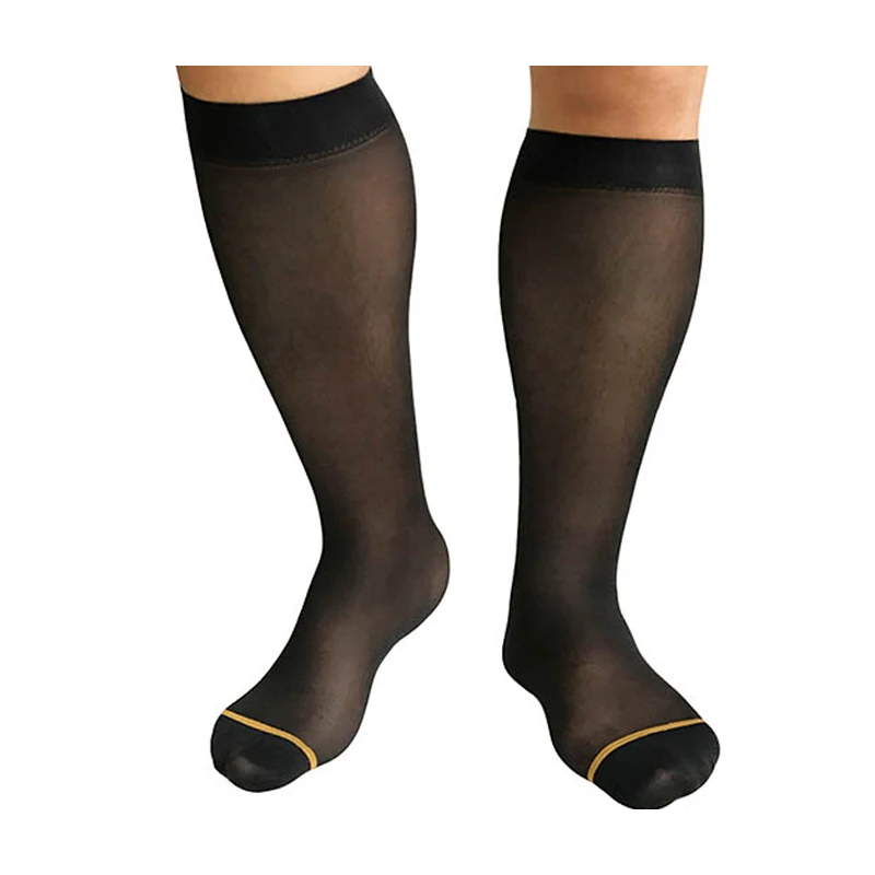 New Style Mens Sheer Socks Ultra Thin Nylon Sexy with Golden Line Blue Gay Formal Dress Suit Sox | Мужская одежда