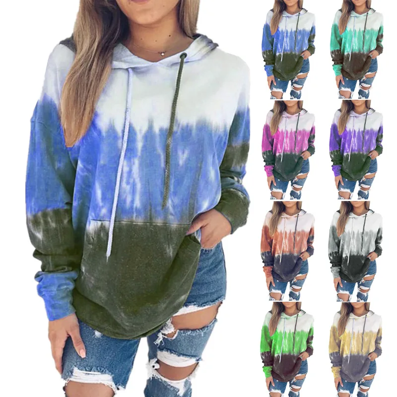 

Fashion rainbow hooded sweatshirt ladies gradient casual long-sleeved loose pullover women autumn plus velvet dye hoodie