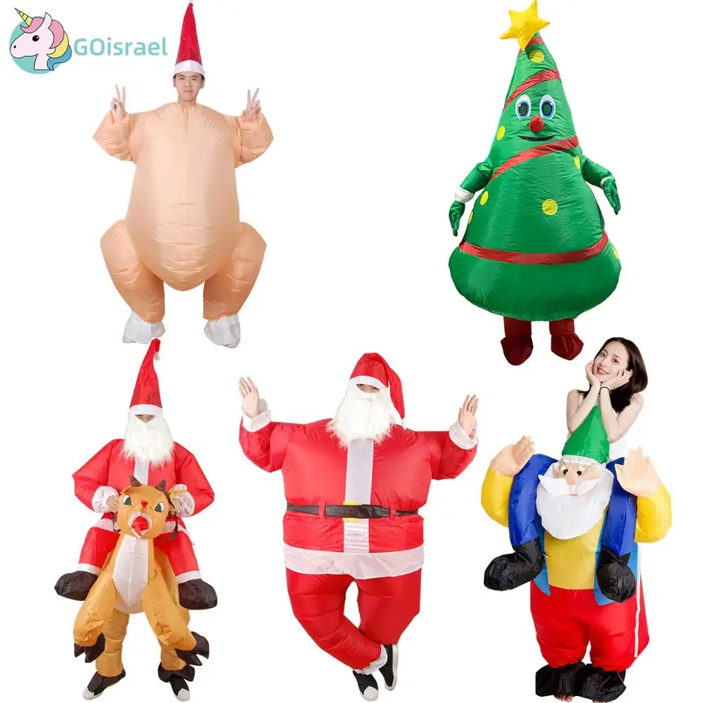 TOP Adult Man and Woman Christmas Inflatable Colored Santa Claus Riding Deer Christmas Tree Turkey Doll