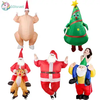 

Adult Man and Woman Christmas Inflatable Colored Santa Claus Riding Deer Christmas Tree Turkey Doll Party Holiday Fun Show