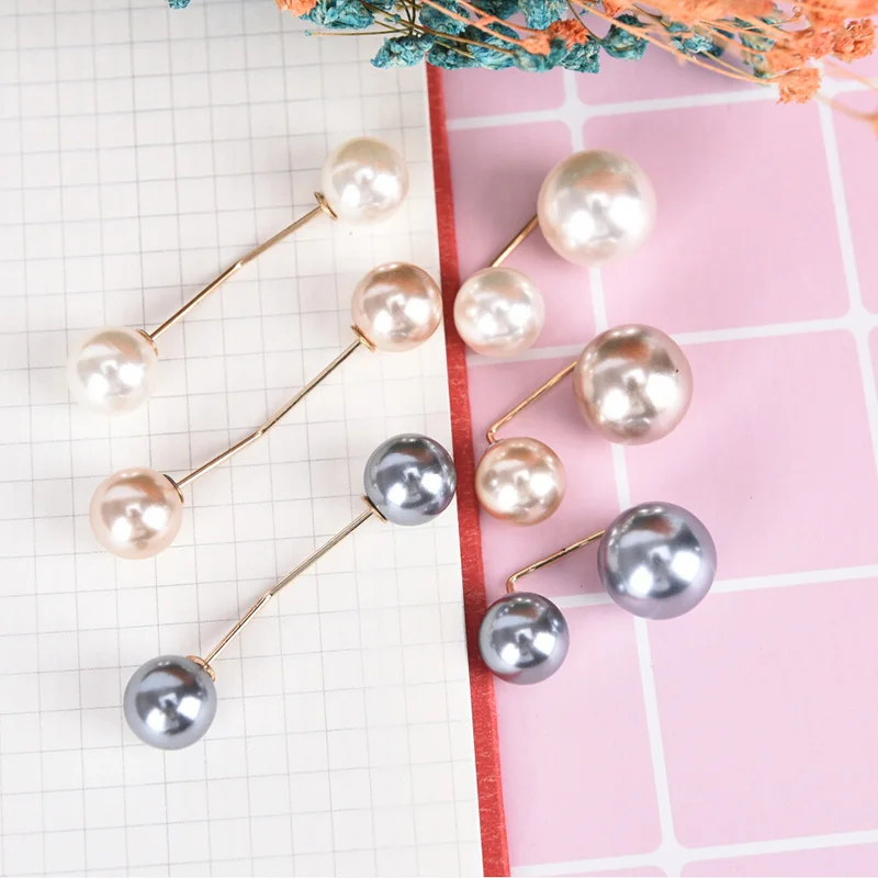 3Pcs/set Sweater Collar Needle Safety Brooch Simple Double Pearl Brooch Pins Clothing Accessories Brooches For Women