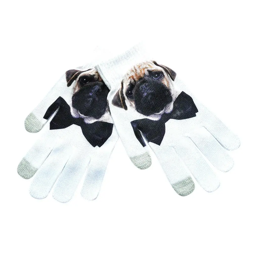puppy Studyset зимние теплые вязаные перчатки сенсорный экран полный палец 3D печать узор мягкие Холодостойкие перчатки сохраняет тепло - Цвет: puppy
