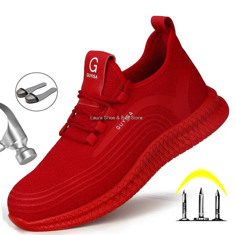 Men Safety Shoes Air Mesh Steel Toe Sneakers Work Shoes Breathable Male Puncture-Proof Safety Boots Safeti Footwear