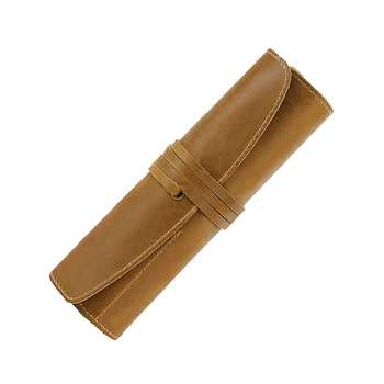

100% Genuine Leather Pencil Bag Storage Pouch Rollup Pen bag Organizer Wrap Bag Vintage Retro Creative Stationery Product