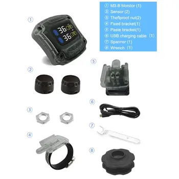 

M3-B Wireless Motorcycle TPMS Real Time Tire Pressure Monitoring System LCD fast charging, long lasting power self-matching