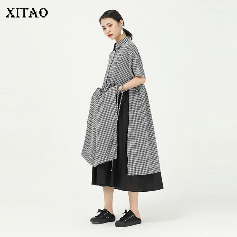 Женское клетчатое платье XITAO из двух частей асимметричное женское модное с