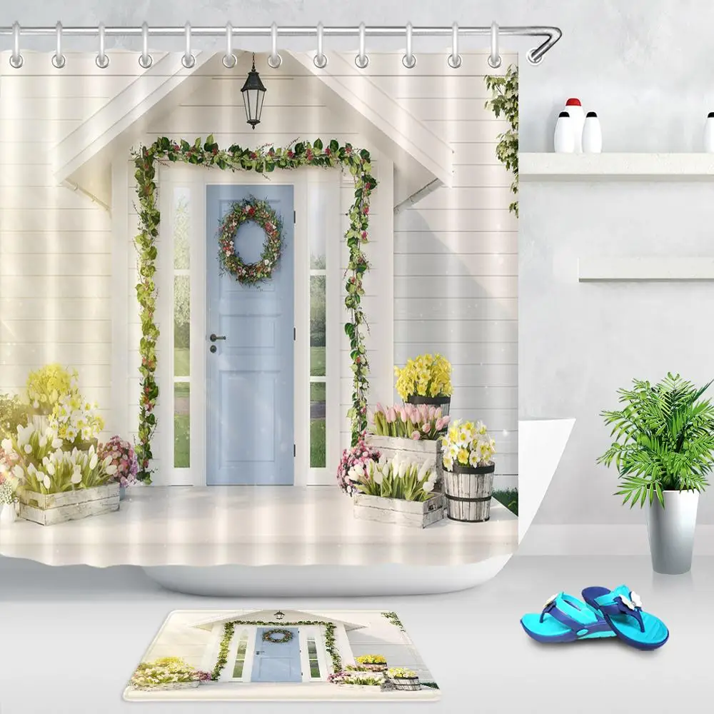 Занавеска для ванной из полиэстера декоративная Пасхальная Весенняя занавеска
