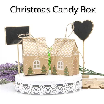

50pcs Christmas Candy Boxes Gift Box Small House Kraft Paper Wedding Birthday Christmas Favor Present Boxes Packing Carton
