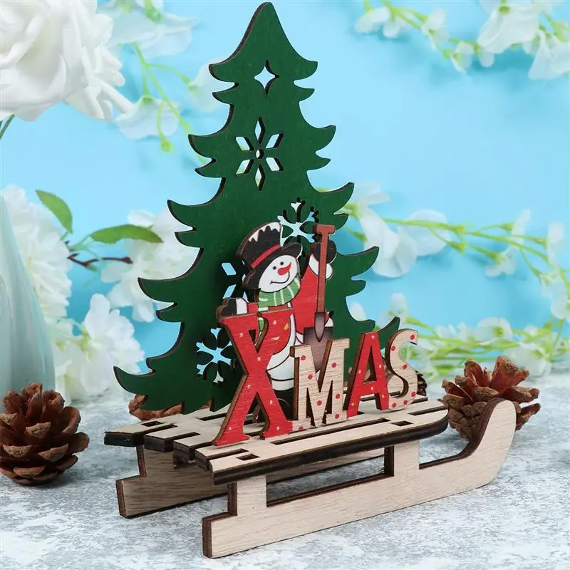 DIY деревянная Рождественская елка маленький снеговик украшения сани форма Рождественская елка дерево ремесло домашний магазин офис настольные украшения