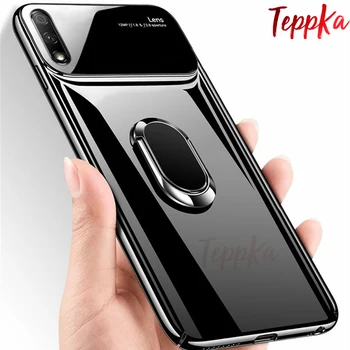 

Luxury Mirror Slim Case For Huawei Y9S Case Finger Ring Holder Anti-knock Hard PC & Glass Phone Cover For Huawei Y9S