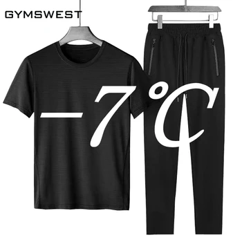 

New Casual Men Tracksuit Clothing Summer Men Set Fitness Suit Sporting Suits Short Sleeve T Shirt Pants Quick Drying 2 Piece Set