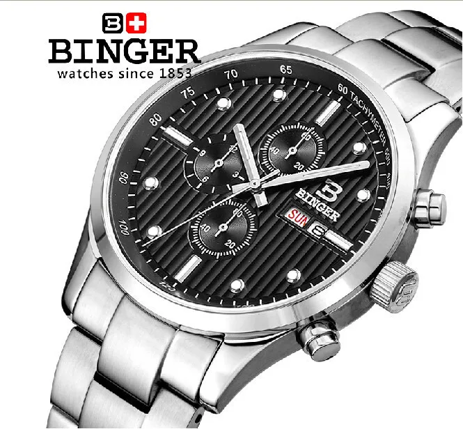 Швейцарские мужские часы люксовый бренд наручные часы Бингер кварцевые часы для мужчин Натуральная кожа водонепроницаемые 100 М часы BG-0402-5