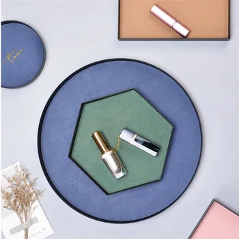 

PU Leather Storage Tray Metal Polygon Jewelry Display Plate Desktop Combination Storage Tray Hexagonal Cake Fruit Dish Plate