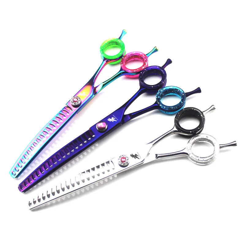 7 inch curved shears Professional 440c pet dog grooming thinning curved scissors toothed blade shears thinning rate about 45% 2