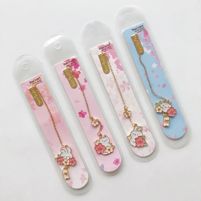 1X Romantic Sakura Rabbit Alloy Chain Pendant Bookmark Marker of Page School Office Supply