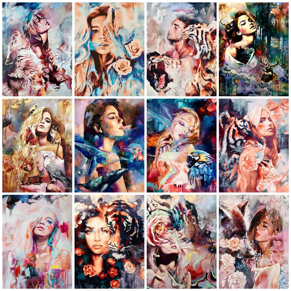 

AZQSD DIY Animal Girls Arcylic Painting By Numbers On Canvas Unframed Wall Figure Pictures Art For Living Room Home Decoration