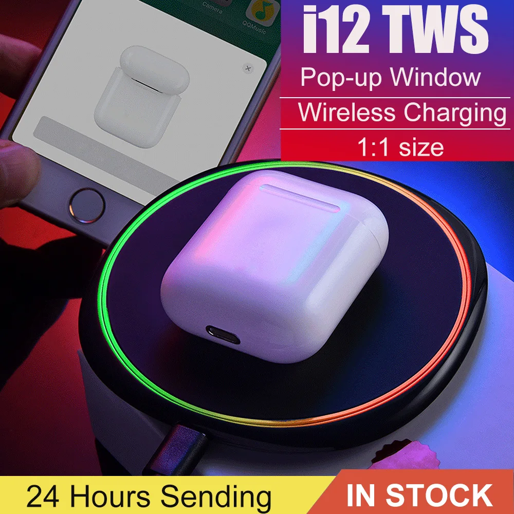 

i12 TWS Pop Up 1:1 Wireless headphone Bluetooth Touch Earphone use QI Wireless Charging Bluetooth 5.0 Mini headset Bass earpiece