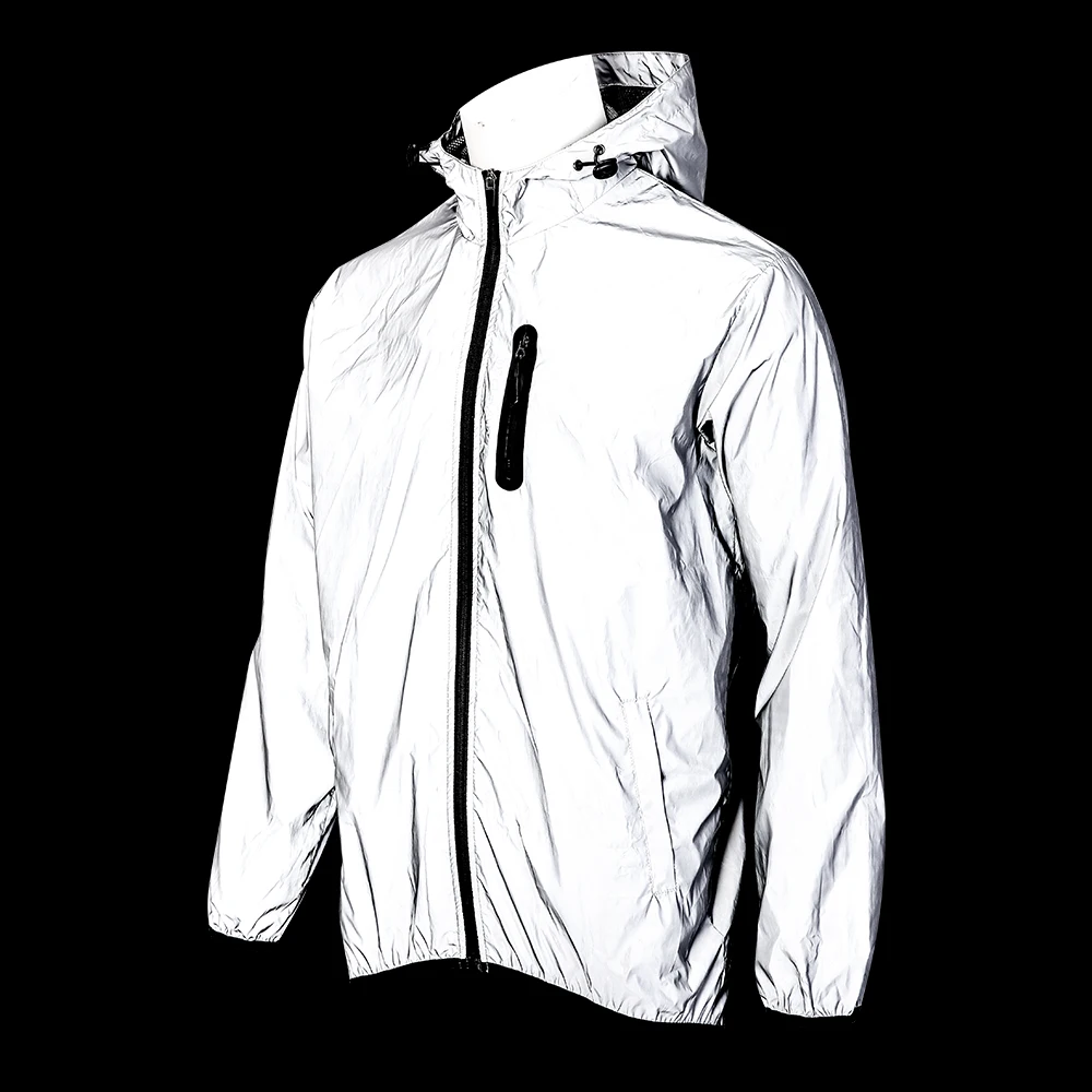 WOSAWE Reflective Jacket with Hoodie and Waterproof Windbreaker Men Women Cycling Hiking Running Hip Hop Safety Jacket reflective jacket
