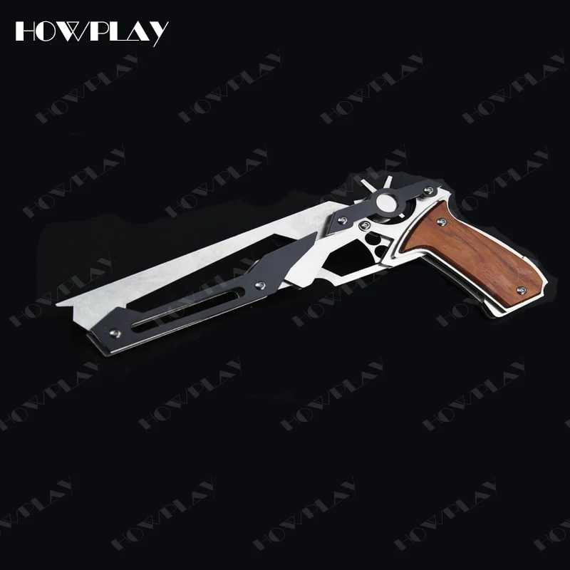 HowPlay игрушечный пистолет с резиновой лентой Металлический Игрушечный Пистолет деревянная ручка цвет нержавеющая сталь 6 всплесков стреляет оружие игрушка для детей мальчик - Цвет: LS-B-Wooden-handle