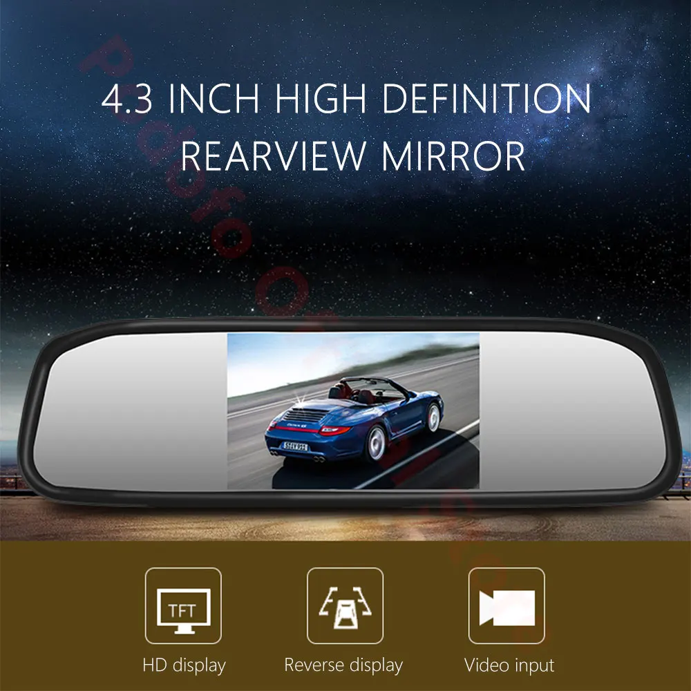 Podofo 4.3 Car Rearview Mirror Monitor Auto Parking System + LED Night Vision Backup Reverse Camera CCD Car Rear View Camera