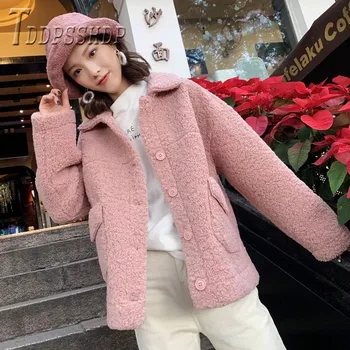 

2019 Imitation Lambswool Women Coat Thick 2019 Single Breasted Female Jacket