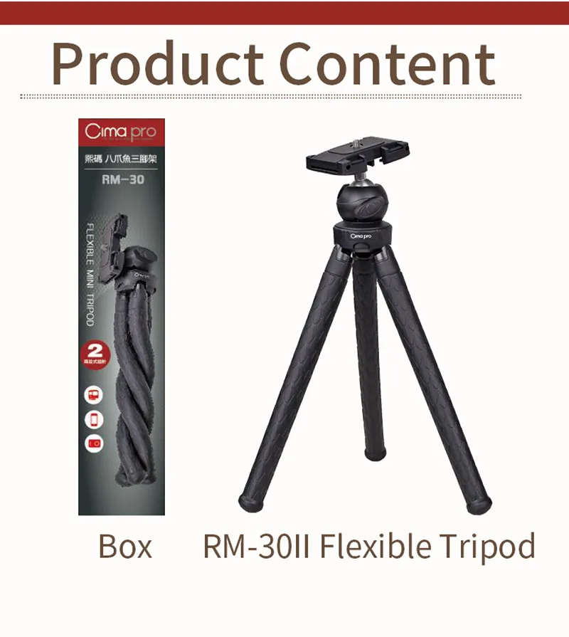 CimaPro RM-30, уличный штатив, портативный держатель для телефона, мини Настольный держатель для телефона, Экшн-камера Sports для GoPro, может деформироваться