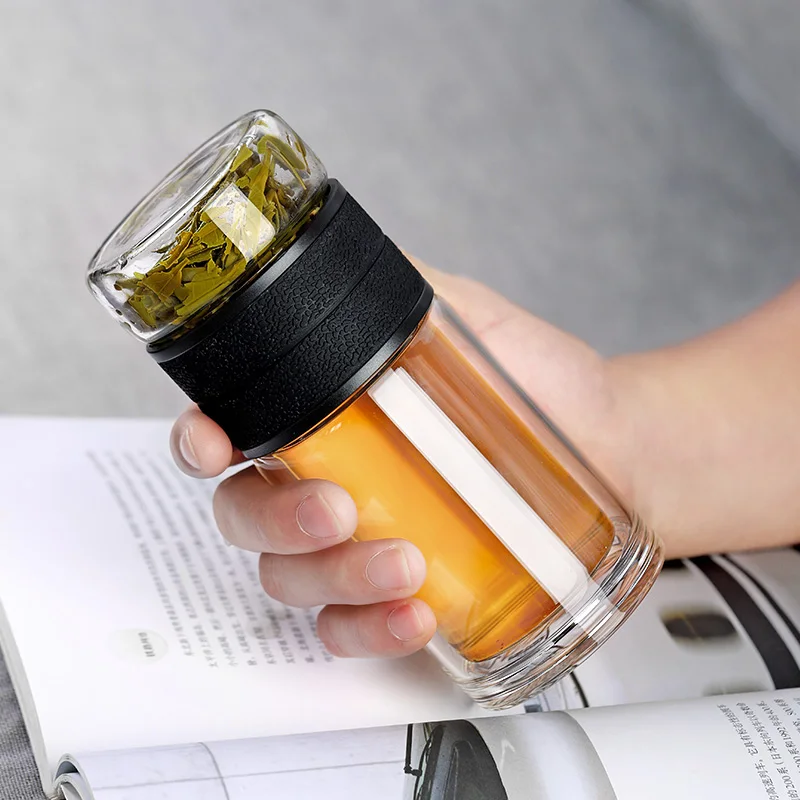 

Glass Water Bottle with Tea Filter 100ML+200ML Strainer Double Wall Portable Tea Infuser Bottles Drinkware for Office Teapot