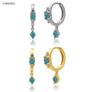 

Kikichicc European 925 Sterling Silver Turquoise Huggies Zircon CZ Crystal Hoops Circle Rock Punk Piercing Ohrringe Jewelry