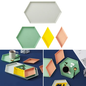 

1Set Nordic Style Storage Tray Polygon Desktop Combination Tray Geometric Fruit Snacks Dish Plate Afternoon Tea Tableware Plate