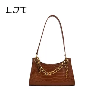 

LJT Underarm Stone Pattern Retro PU Leather Crossbody Bags For Women 2020 Chain Shoulder Messenger Bag Lady Handbags and Purse
