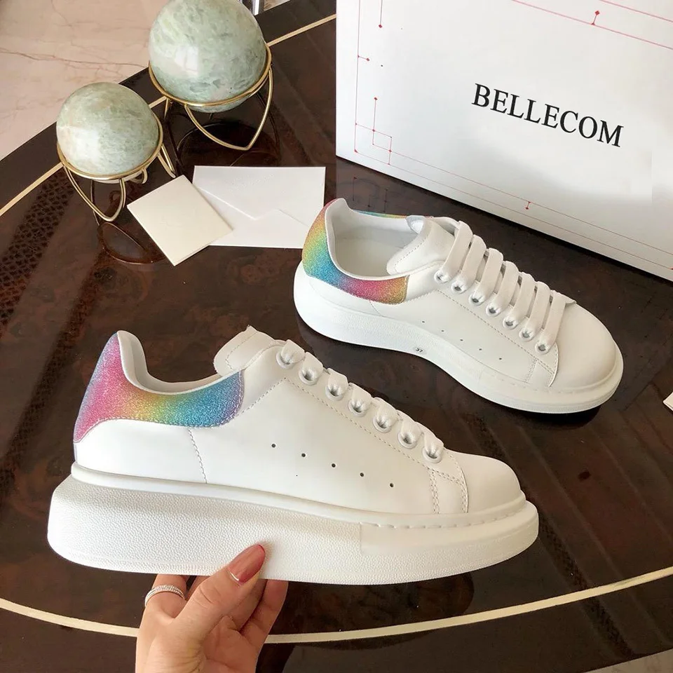 

BELLECOM 2019 Early Autumn New Type Leather Baitie Small White Shoes Lace Leisure Sports mcqueen shoes