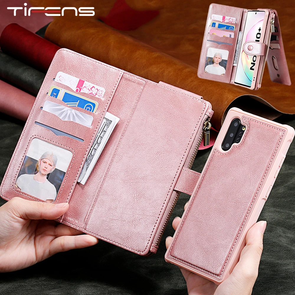 Luxury Leather Zipper Wallet Case For Samsung Galaxy S20 FE Ultra S10 E S9 S8 Note 20 10 9 8 Plus Magnet Removable Phone Cover