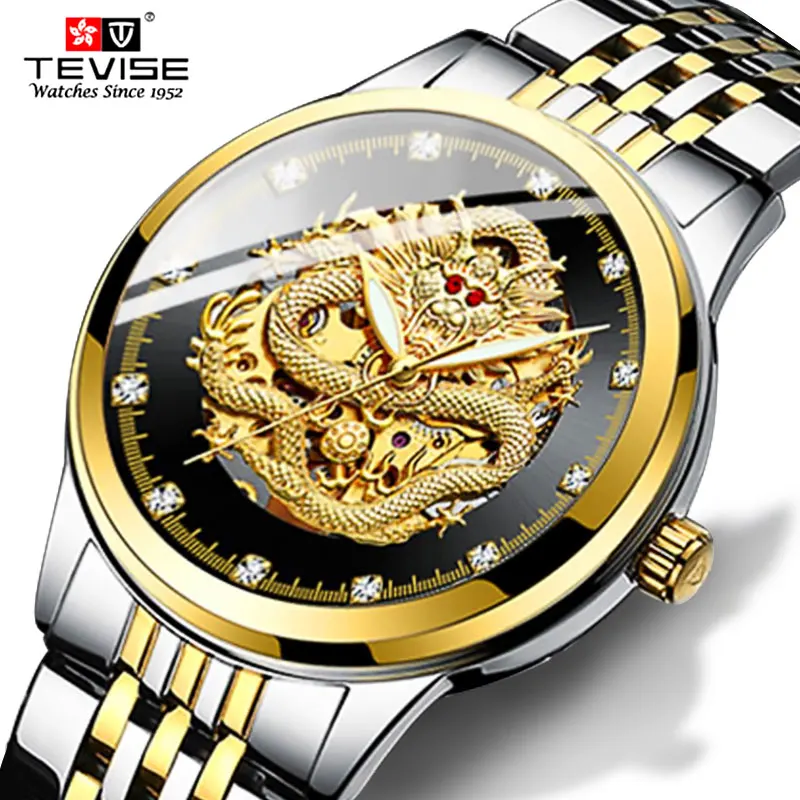

2019 TEVISE Chinese Dragon Men Watch Automatic Watches Luminous Waterproof Male Clock Mens Watches Top Brand Luxury Wristwatch