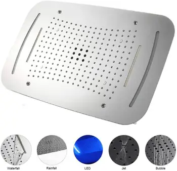 

Super Large Luxury LED Rain Shower Head in Chrome,4 Functions Showerhead(Waterfall/Rainfall/Jet/Bubble),710 X 430mm (28x17 inch)